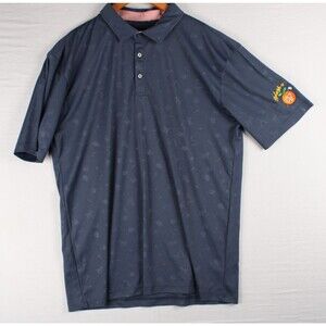 Swannies Polo Golf Shirt Blue Golf Club All Over AO Print Mens Size Large Patch